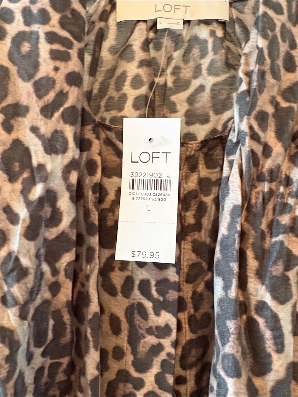 NWT LOFT Brown & Black Leopard Tie-Neck Blouse size Large - Picture 3 of 5